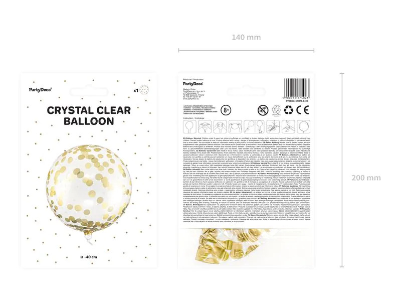 Partydeco Folienballon Gold/Transparent, mit goldenen Konfettis