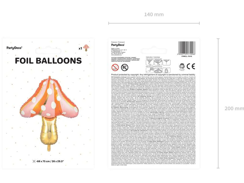 Partydeco Folienballon Pilz Gold/Orange/Rosa