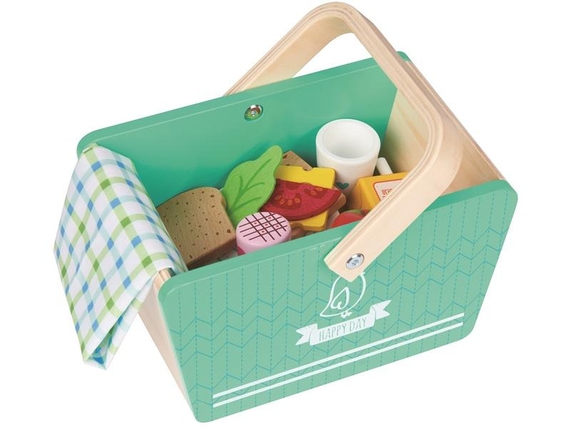 Spielba Holzspielwaren Spiel-Lebensmittel Picknick-Korb aus Holz mit Zubehör