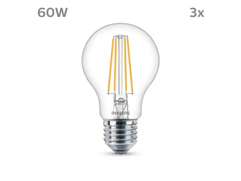 Philips Lampe (60W), 7W, E27, Neutralweiss, 3 Stück