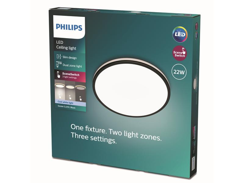 Philips Deckenleuchte Ozziet CL570, Ø 40 cm, 22W, 4000K, Schwarz
