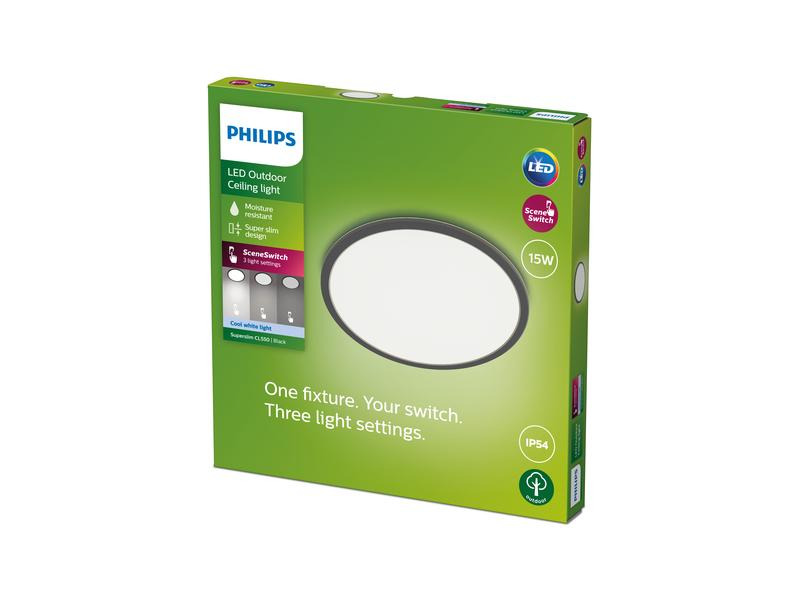 Philips Deckenleuchte Superslim CL550, Ø 25 cm, 15W, 4000K, Schwarz