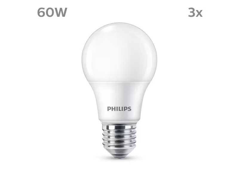 Philips Lampe (60W), 8W, E27, Warmweiss, 3 Stück