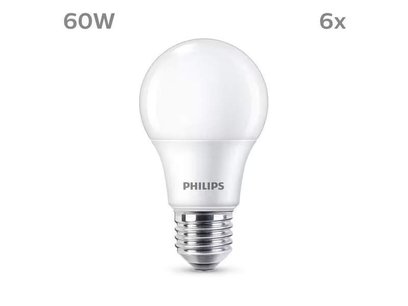 Philips Lampe (60W), 8W, E27, Warmweiss, 6 Stück