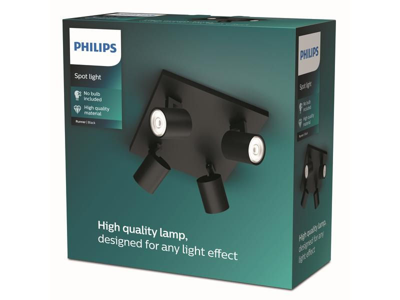 Philips Aufbauspot MyLiving Runner, 4 x GU10, 20W, Schwarz