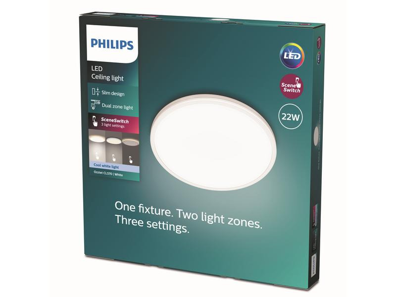 Philips Deckenleuchte Ozziet CL570, Ø 40 cm, 22W, 4000K, Weiss