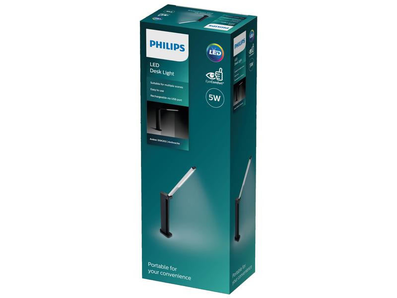 Philips Schreibtischleuchte Amber DSK202, 5W, 2700-5000 K, Schwarz