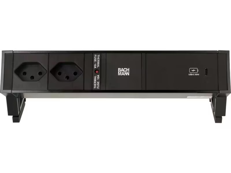 Bachmann Tischsteckdosenleiste DESK 2, 2x T13, 1x USB C 60W, Schwarz
