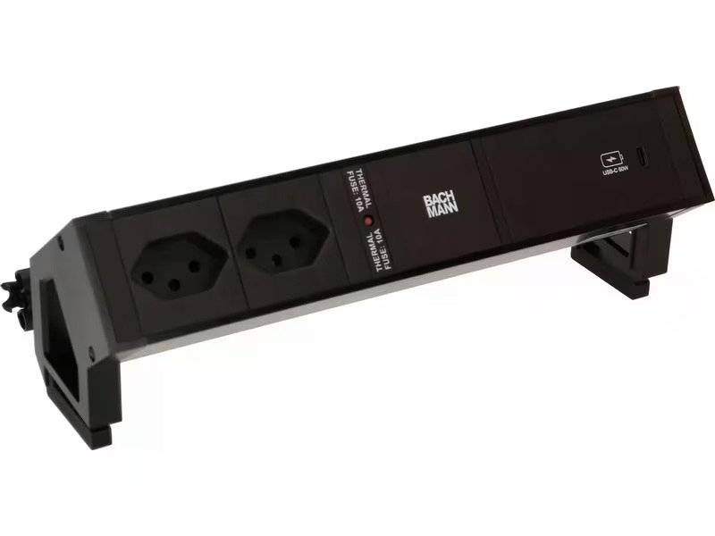 Bachmann Tischsteckdosenleiste DESK 2, 2x T13, 1x USB C 60W, Schwarz