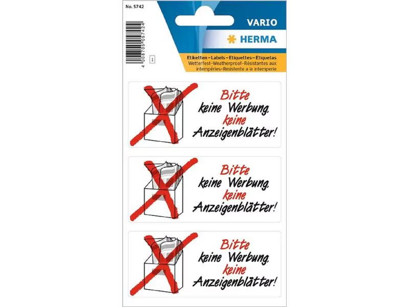 Herma Stickers Hinweis-Etiketten Keine Werbung, 39 x 118 mm, 1 Blatt