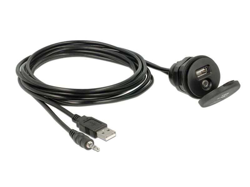 Delock USB 2.0-Einbaukabel USB2.0 &amp; 3.5mm Klinike 2m, mit Deckel