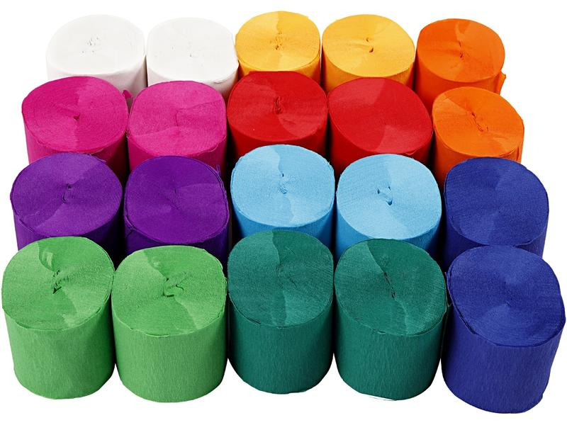Creativ Company Krepppapier 5 cm x 20 m, 20 Stück, Mehrfarbig