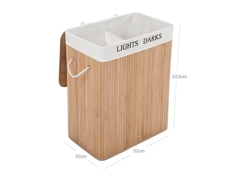 Songmics Wäschesammler Bambus 100 l, Nature/Weiss