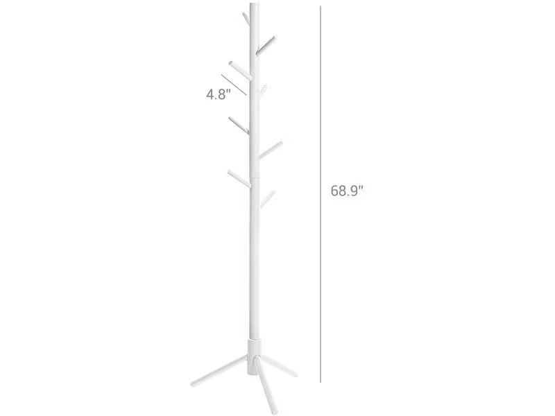 VASAGLE Garderobenständer mit 8 Haken 175 cm, Weiss