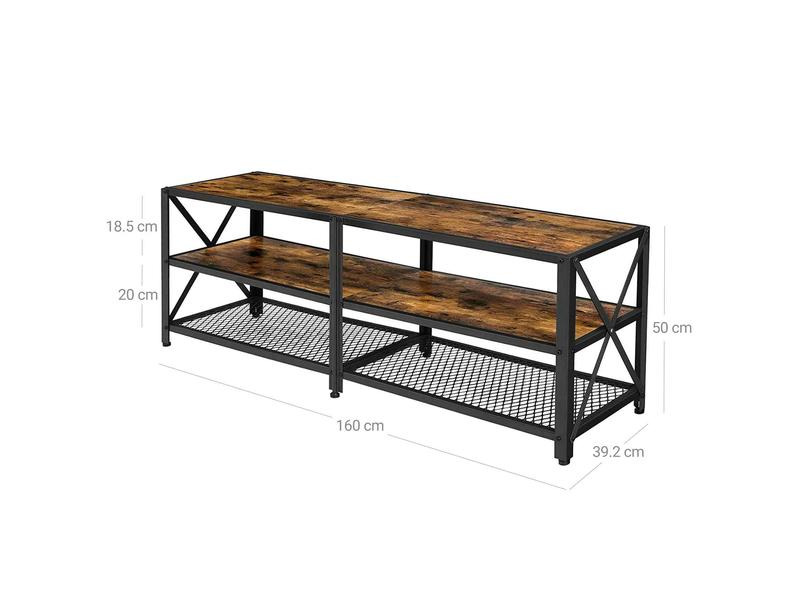 VASAGLE Fernsehschrank mit Ablagen 160 cm, Braun/Schwarz