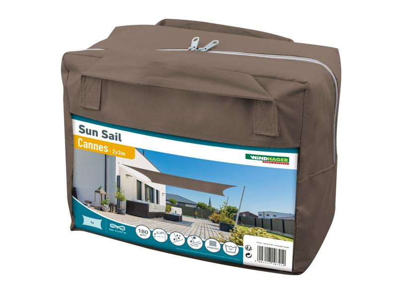 Windhager Sonnensegel Cannes, 2 x 3 m, Rechteck, Taupe