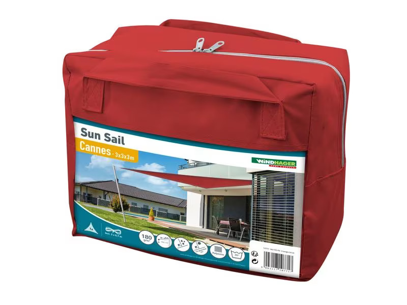 Windhager Sonnensegel Cannes, 3 m, Dreieck, Rot