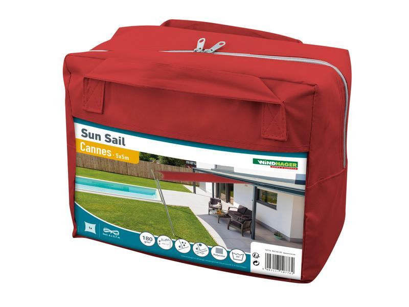 Windhager Sonnensegel Cannes, 5 x 5 m, Quadratisch, Rot