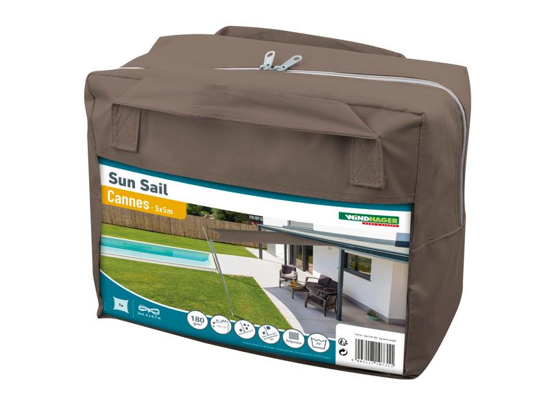 Windhager Sonnensegel Cannes, 5 x 5 m, Quadratisch, Taupe