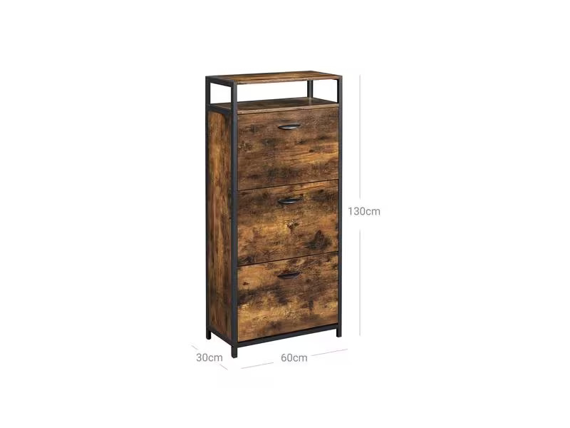 VASAGLE Schuhschrank  mit 3 Klappen Braun/Schwarz