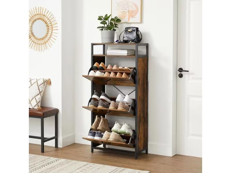 VASAGLE Schuhschrank  mit 3 Klappen Braun/Schwarz