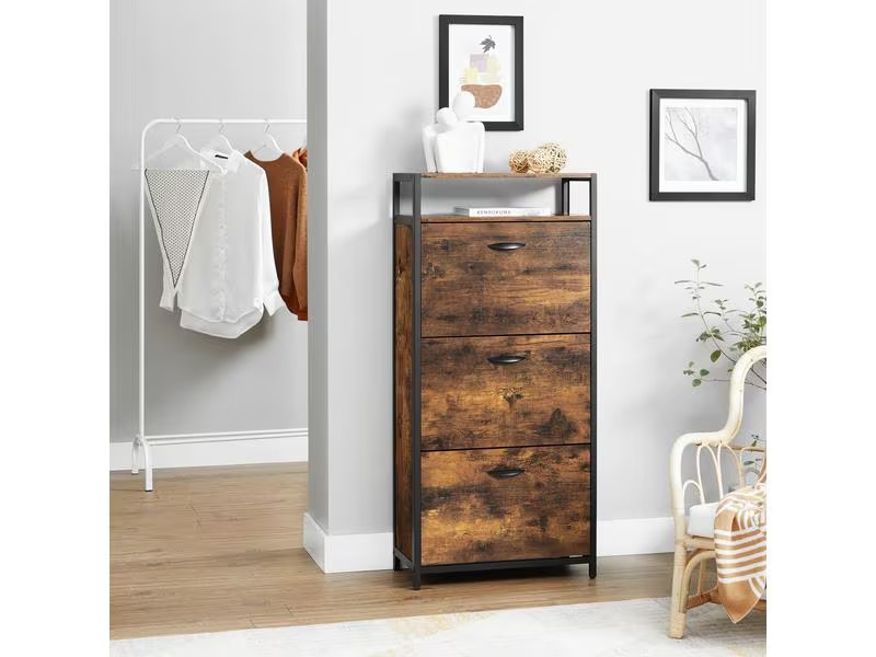 VASAGLE Schuhschrank  mit 3 Klappen Braun/Schwarz