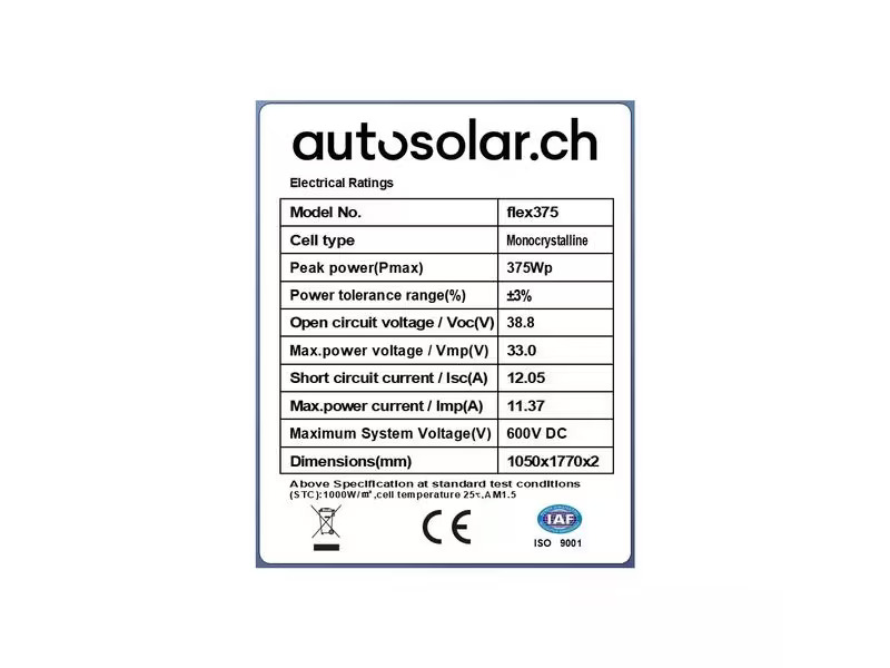 autosolar Solarpanel EFTE, flexibel, IP65, 375 W
