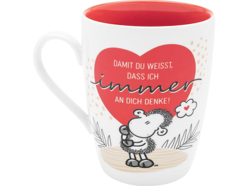 Sheepworld Kaffeetasse Damit du weisst 350 ml, 1 Stück, Rot/Weiss