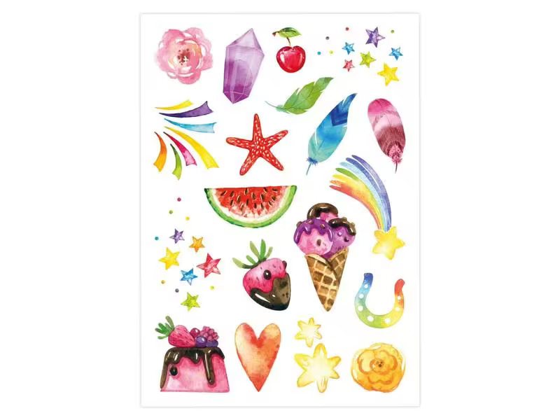 Papierdrachen Tattoo Set Einhorn, Meerjungfrau, Prinzessin