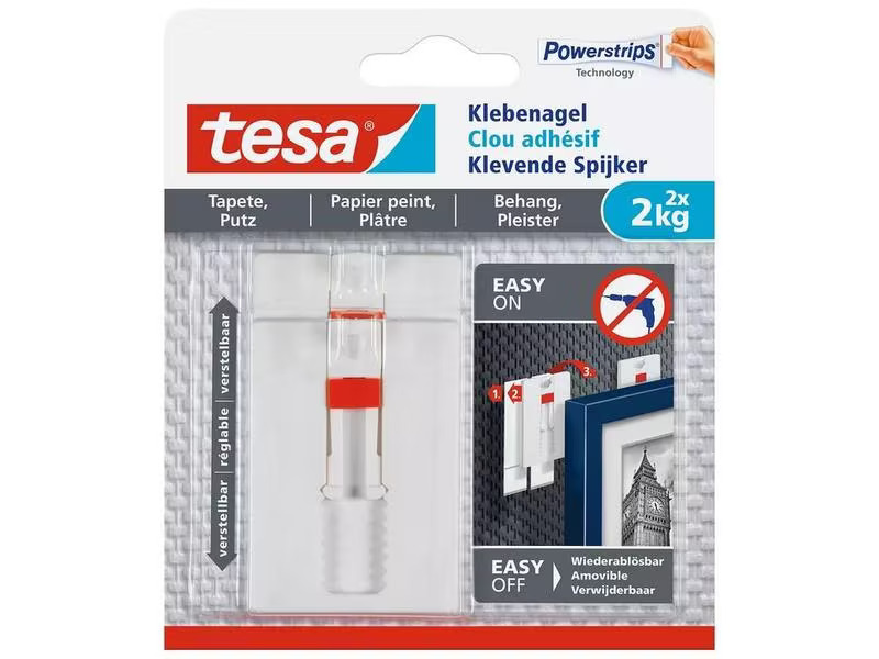 tesa Klebenagel -Set 2 kg, 3x verstellbar für Tapeten + Putz