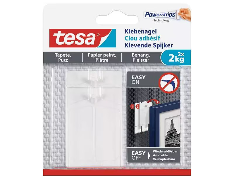 tesa Klebenagel -Set 2 kg für Tapeten + Putz, 3er Pack