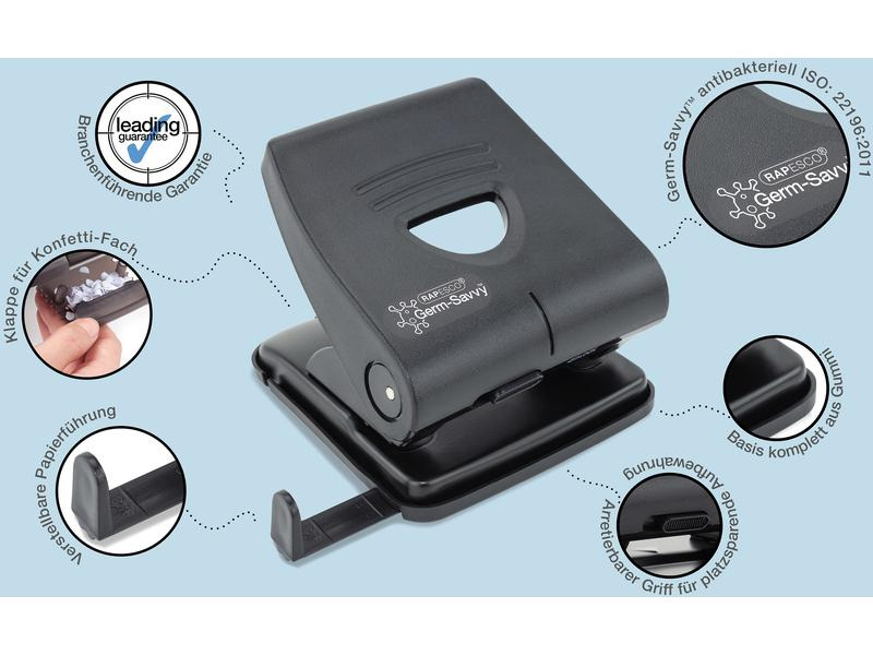 Rapesco Locher Germ-Savvy 827-P 30 Seiten, Schwarz