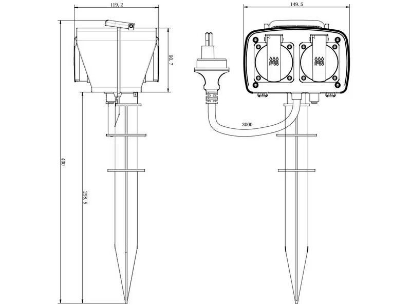 Elbro Steckdosen-Erdpfahl 4x T13, 3 m, IP55, Grün