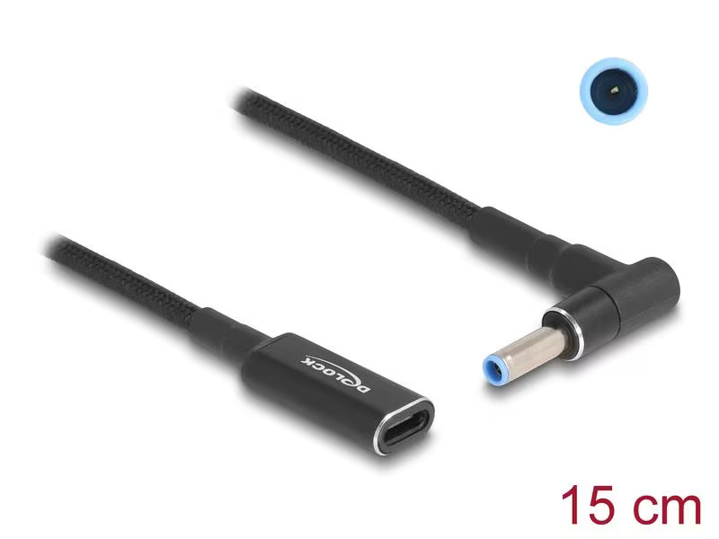 Delock Ladekabel USB-C zu HP 4.5 x 3 mm 90° gewinkelt, 15 cm