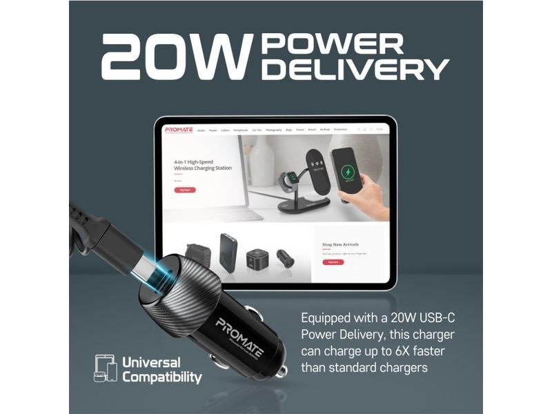 Promate Autoladegerät PowerDrive-33PDI QC3.0, Car Charger