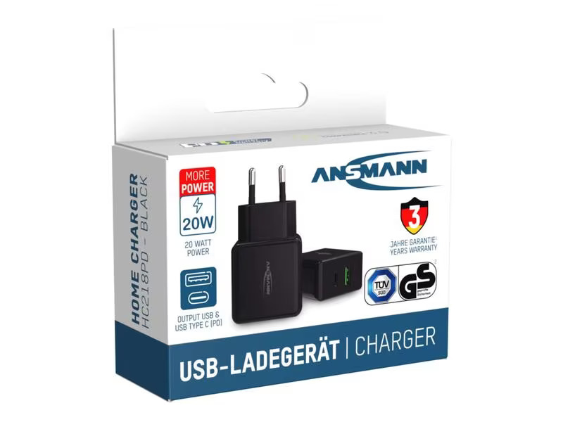 Ansmann USB-Wandladegerät Home Charger HC218PD, 18 W, Schwarz