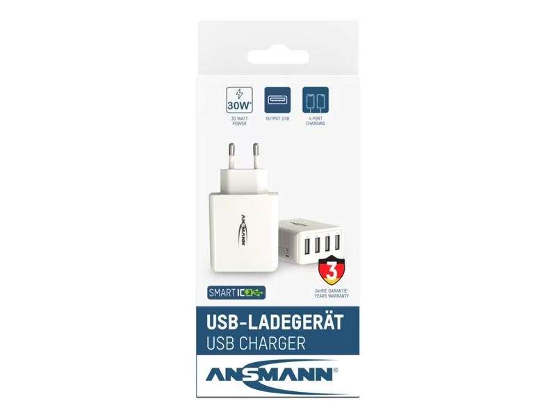 Ansmann USB-Wandladegerät Home Charger HC430, 4x USB, 30 W, Weiss