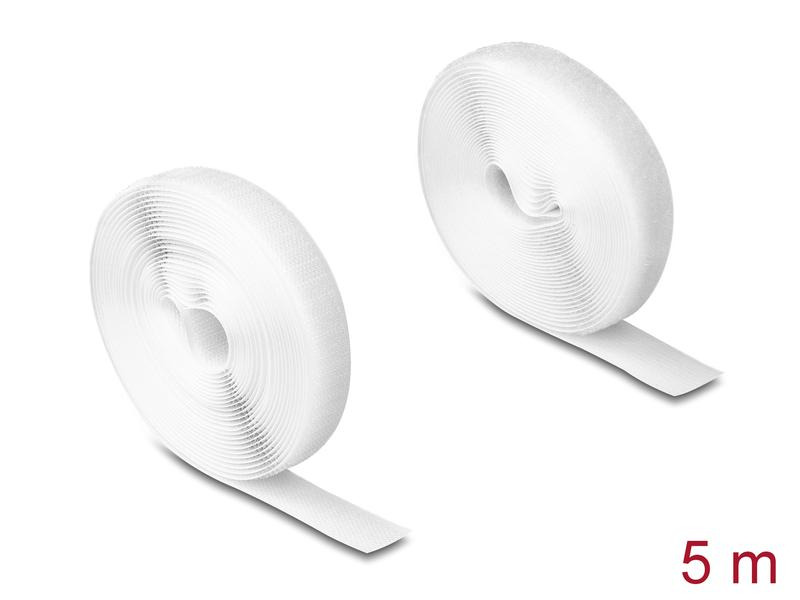 Delock Klettband 5 m x 20 mm mit Haft- und Flauschband Weiss