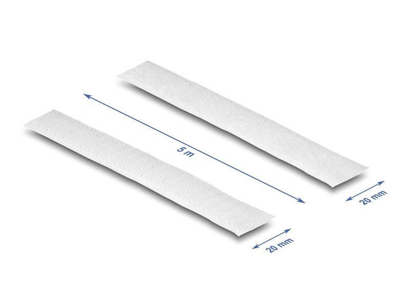 Delock Klettband 5 m x 20 mm mit Haft- und Flauschband Weiss