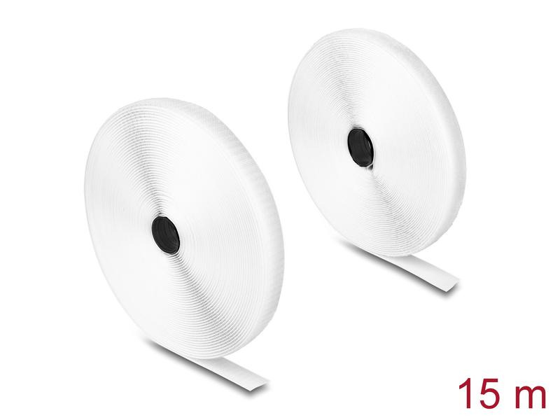 Delock Klettband 15 m x 20 mm mit Haft- und Flauschband Weiss