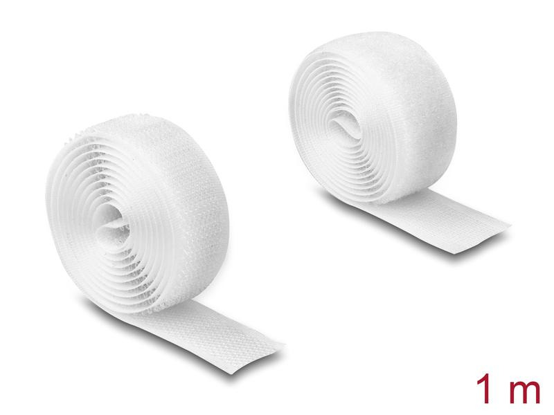 Delock Klettband 1 m x 20 mm mit Haft- und Flauschband Weiss