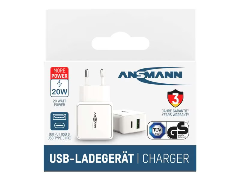 Ansmann USB-Wandladegerät Home Charger HC218PD, 18 W, Weiss