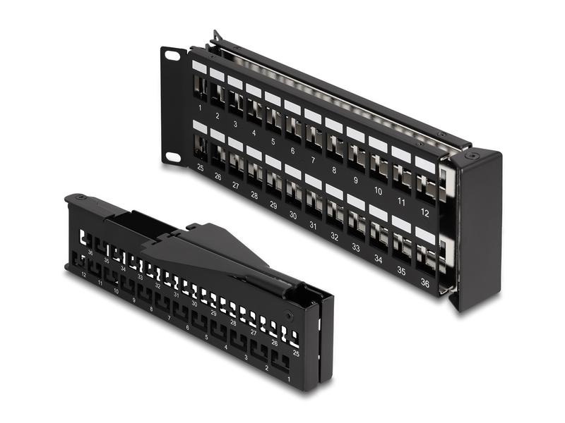 Delock Patchpanel 48 Port Keystone, 19 Rack mit Entlastungsschiene
