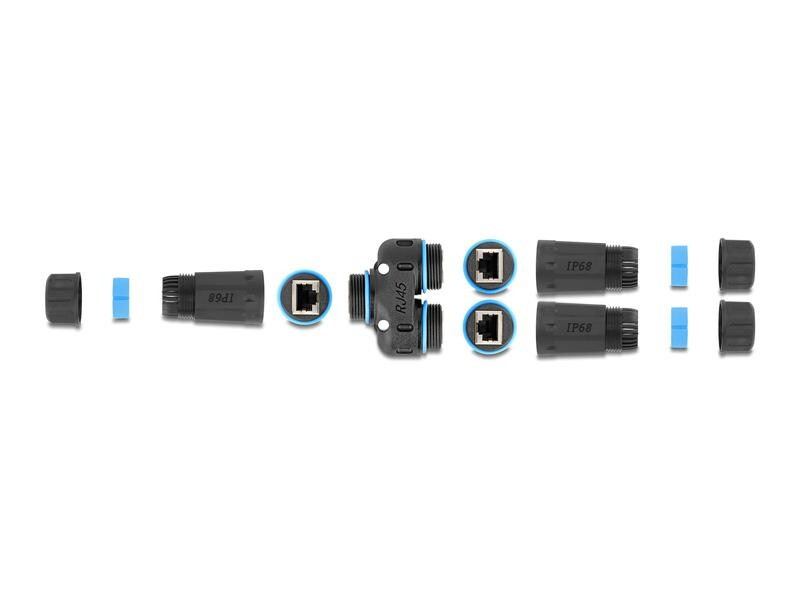 Delock Kupplung RJ45 zu 2x RJ45, Cat.6A, wasserfest, 1 Stück