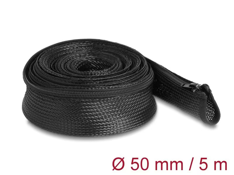 Delock Kabelschlauch 5 m x 50 mm, mit Reissverschluss, Schwarz