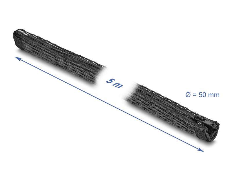 Delock Kabelschlauch 5 m x 50 mm, mit Reissverschluss, Schwarz