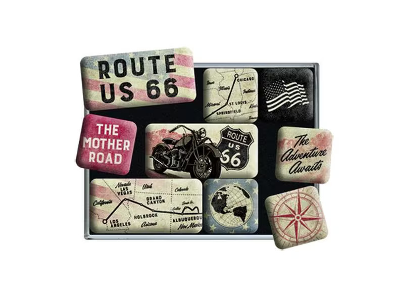 Nostalgic Art Magnet-Set Route 66 9 Stück, Mehrfarbig
