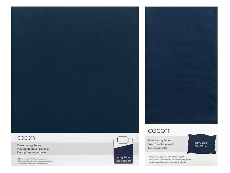 COCON Bettwäschegarnitur Perkal 160 x 210 / 50 x 70, Marineblau
