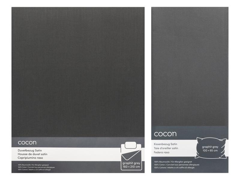 COCON Bettwäschegarnitur Satin 160 x 210 / 65 x 100, Graphit
