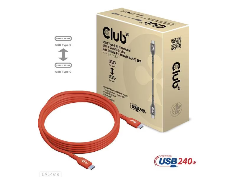 Club 3D USB-Ladekabel CAC-1513 USB C - USB C 3 m